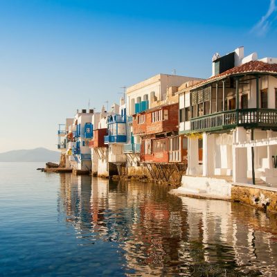 Little Venice sunset. Mykonos Island Greece.