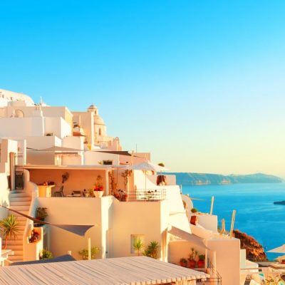 White architecture on Santorini island Greece.