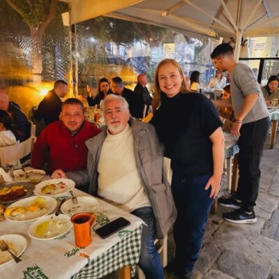 our clients with Antonis Seretis at traditional taverna Saita in Plaka