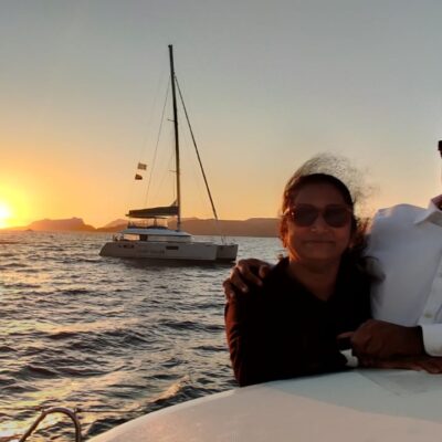our happy travellers on a Catamaran sunset cruise.